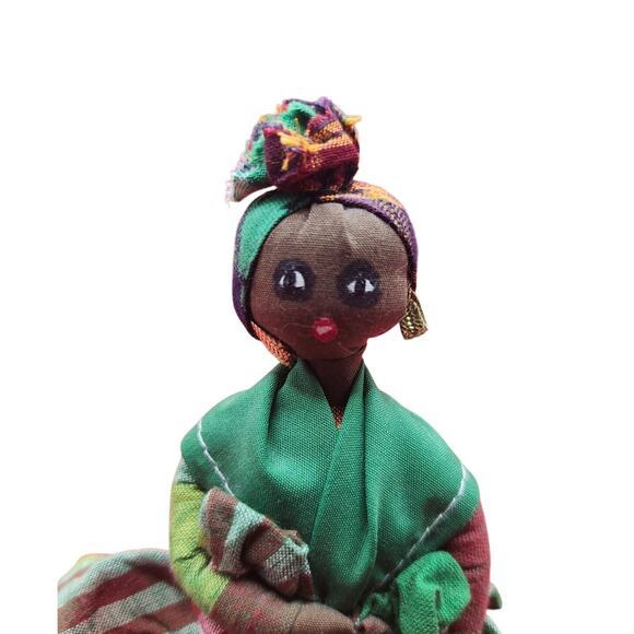 Vtg Caribbean Ethnic Folk Art Straw Cloth Doll 6" Handmade Collectible Souvenir - Picture 2 of 6